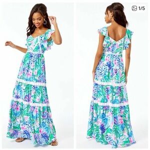 Lilly Pulitzer Ivie Kitten Around Maxi Dress, Sz 6